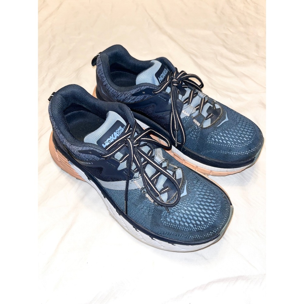 Hoka One One Gaviota 2 Wide Running Shoes Blue Teal Peach Walking MIDP Womens 8D